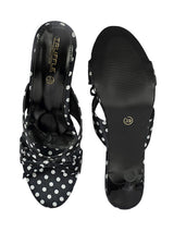 Black Lycra Polka Dot Strap With Bow Stiletto Heel Sandals (TC-NK-018-BLKPD)