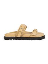 Beige Synthetic Leather Double Strap Buckle Slip-On Flats (TC-OS-0309-BEIG)