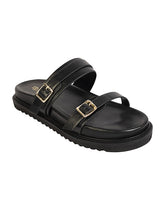 Black Synthetic Leather Double Strap Buckle Slip-On Flats (TC-OS-0309-TOTBLK)