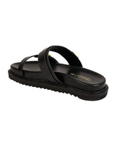 Black Synthetic Leather Double Strap Buckle Slip-On Flats (TC-OS-0309-TOTBLK)