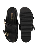 Black Synthetic Leather Double Strap Buckle Slip-On Flats (TC-OS-0309-TOTBLK)