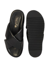 Black Synthetic Leather Crisscross Strap Slip-On Flats (TC-OS-0310-TOTBLK)