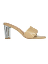 Beige Synthetic Leather Ruched Strap Open Toe Transparent Block Heel Sandals (TC-OS-0312-BEIG)