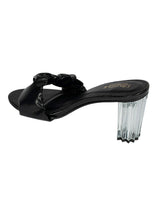 Black Synthetic Leather Ruched Strap Open Toe Transparent Block Heel Sandals (TC-OS-0312-BLK)
