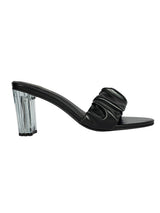 Black Synthetic Leather Ruched Strap Open Toe Transparent Block Heel Sandals (TC-OS-0312-BLK)
