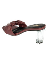 Burgundy Synthetic Leather Ruched Strap Open Toe Transparent Block Heel Sandals (TC-OS-0312-BUR)