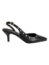 Black Synthetic Leather Embellished Studded Stiletto Pumps (TC-OS-0313-BLK)