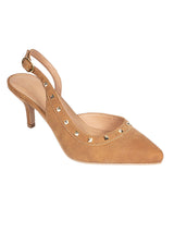 Camel Synthetic Leather Embellished Studded Stiletto Pumps (TC-OS-0313-CML)