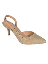 Khaki Synthetic Leather Embellished Studded Stiletto Pumps (TC-OS-0313-KHA)