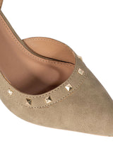 Khaki Synthetic Leather Embellished Studded Stiletto Pumps (TC-OS-0313-KHA)
