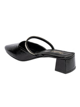 Black Synthetic Leather Pointed Toe Embellished Block Mules (TC-OS-0314-BLK)