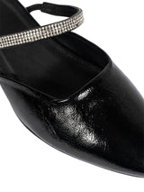 Black Synthetic Leather Pointed Toe Embellished Block Mules (TC-OS-0314-BLK)