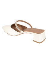 Cream Synthetic Leather Pointed Toe Embellished Block Mules (TC-OS-0314-CRM)