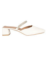Cream Synthetic Leather Pointed Toe Embellished Block Mules (TC-OS-0314-CRM)