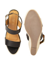 Black Synthetic Leather Jute Heel Wedges (TC-OS-0316-BLK)