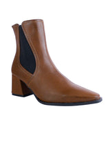 Brown Synthetic Leather Chelsea Solid Block Heel Ankle Boots (TC-OS-0318-BRO)