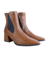 Brown Synthetic Leather Chelsea Solid Block Heel Ankle Boots (TC-OS-0318-BRO)
