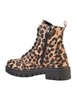 Black Hairy Leopard Lace-Up Front & Side Zipper Block Heel Ankle Boot (TC-OS-0320-BLKLEO)