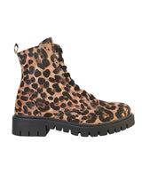 Black Hairy Leopard Lace-Up Front & Side Zipper Block Heel Ankle Boot (TC-OS-0320-BLKLEO)
