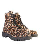 Black Hairy Leopard Lace-Up Front & Side Zipper Block Heel Ankle Boot (TC-OS-0320-BLKLEO)