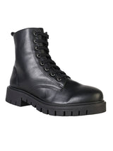 Black Synthetic Leather Lace-Up Front & Side Zipper Block Heel Ankle Boot (TC-OS-0320-BLK)