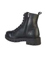 Black Synthetic Leather Lace-Up Front & Side Zipper Block Heel Ankle Boot (TC-OS-0320-BLK)