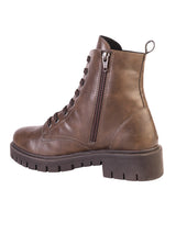 Brown Synthetic Leather Lace-Up Front & Side Zipper Block Heel Ankle Boot (TC-OS-0320-BRO)