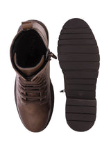 Brown Synthetic Leather Lace-Up Front & Side Zipper Block Heel Ankle Boot (TC-OS-0320-BRO)