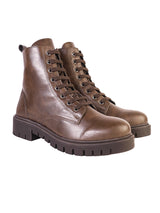 Brown Synthetic Leather Lace-Up Front & Side Zipper Block Heel Ankle Boot (TC-OS-0320-BRO)