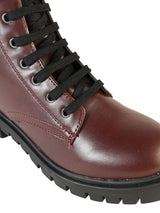 Burgundy Synthetic Leather Lace-Up Front & Side Zipper Block Heel Ankle Boot (TC-OS-0320-BUR)