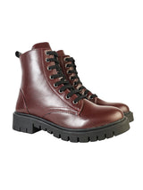 Burgundy Synthetic Leather Lace-Up Front & Side Zipper Block Heel Ankle Boot (TC-OS-0320-BUR)