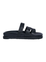 Black Synthetic Leather Velcro Slider Flats For Men (TC-OS-301MEN-BLK)