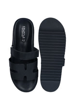 Black Synthetic Leather Velcro Slider Flats For Men (TC-OS-301MEN-BLK)