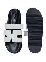 White Synthetic Leather Velcro Slider Flats For Men (TC-OS-301MEN-WHT)
