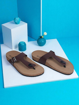 Dark Brown Synthetic Leather Cork-Latex Footbed Flats For Men (TC-OS-305MEN-DBRO)
