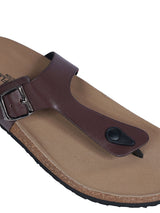 Dark Brown Synthetic Leather Cork-Latex Footbed Flats For Men (TC-OS-305MEN-DBRO)