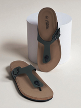 Olive Green Synthetic Leather Cork-Latex Footbed Flats For Men (TC-OS-305MEN-OLI)