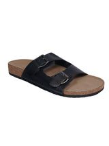 Black Synthetic Leather Cork-Latex Footbed Flats For Men (TC-OS-306MEN-BLK)