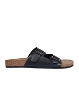 Black Synthetic Leather Cork-Latex Footbed Flats For Men (TC-OS-306MEN-BLK)