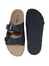 Black Synthetic Leather Cork-Latex Footbed Flats For Men (TC-OS-306MEN-BLK)