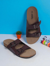 Dark Brown Synthetic Leather Cork-Latex Footbed Flats For Men (TC-OS-306MEN-DBRO)