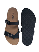 Black Synthetic Leather Cork-Latex Footbed Flats For Men (TC-OS-307MEN-BLK)