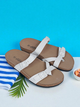 White Synthetic Leather Cork-Latex Footbed Flats For Men (TC-OS-307MEN-WHT)