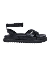 Black Synthetic Leather Cross Strap Buckle Flat Sandals (TC-OS305-BLK)