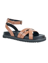Tan Synthetic Leather Cross Strap Buckle Flat Sandals (TC-OS305-TAN)