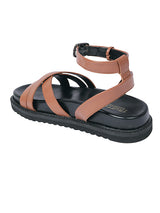 Tan Synthetic Leather Cross Strap Buckle Flat Sandals (TC-OS305-TAN)