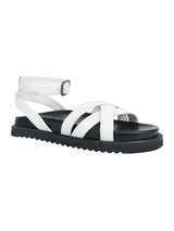 White Synthetic Leather Cross Strap Buckle Flat Sandals (TC-OS305-WHT)