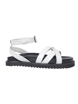 White Synthetic Leather Cross Strap Buckle Flat Sandals (TC-OS305-WHT)