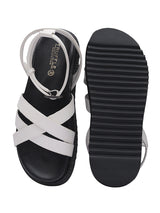 White Synthetic Leather Cross Strap Buckle Flat Sandals (TC-OS305-WHT)