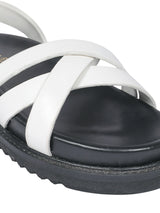 White Synthetic Leather Cross Strap Buckle Flat Sandals (TC-OS305-WHT)